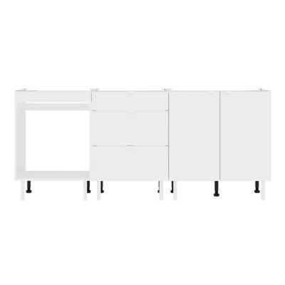 Cuisine complète Izee blanc 3 meubles bas 3 tiroirs et 2 portes sans électroménager 200 cm