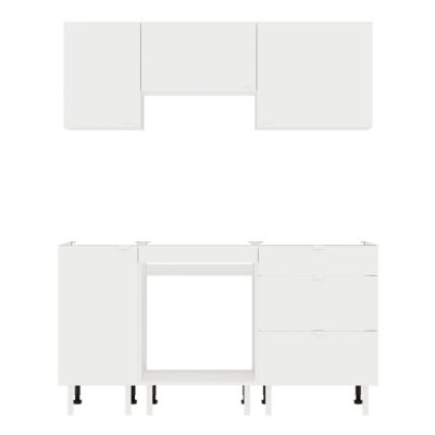 Cuisine complète Izee blanc 3 meubles hauts + 3 bas 3 tiroirs et 4 portes sans électroménager 160 cm