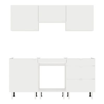Cuisine complète Izee blanc 3 meubles hauts + 3 bas 3 tiroirs et 4 portes sans électroménager 180 cm