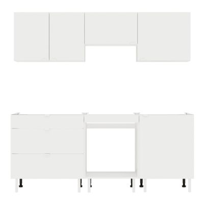 Cuisine complète Izee blanc 3 meubles hauts + 3 bas 3 tiroirs et 5 portes sans électroménager 200 cm