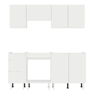 Cuisine complète Izee blanc 3 meubles hauts + 3 bas 3 tiroirs et 6 portes sans électroménager 180 cm