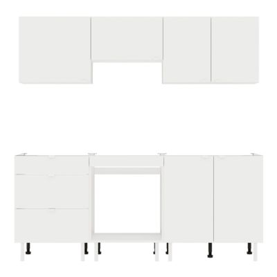Cuisine complète Izee blanc 3 meubles hauts + 3 bas 3 tiroirs et 6 portes sans électroménager 200 cm