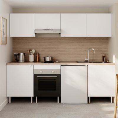 Cuisine complète Izee blanc 3 meubles hauts + 3 bas 5 portes sans électroménager 180 cm