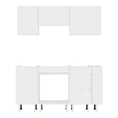 Cuisine complète Izee blanc 3 meubles hauts + 4 bas 3 tiroirs et 5 portes sans électroménager 160 cm