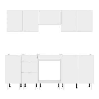 Cuisine complète Izee blanc 3 meubles hauts + 4 bas 3 tiroirs et 8 portes sans électroménager 220 cm