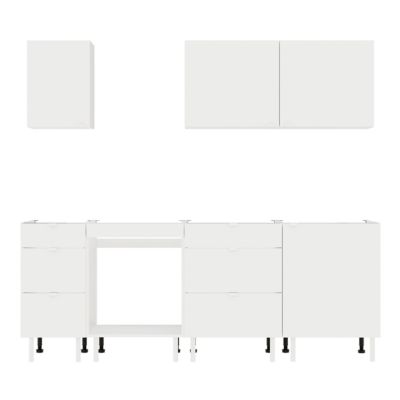 Cuisine complète Izee blanc 3 meubles hauts + 4 bas 6 tiroirs et 4 portes sans électroménager 220 cm