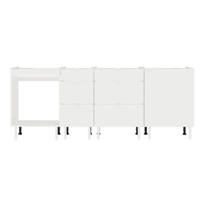 Cuisine complète Izee blanc 4 meubles bas 6 tiroirs et 1 porte sans électroménager 220 cm