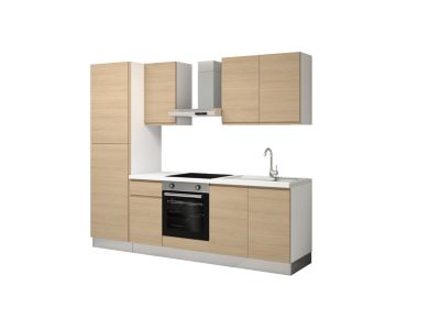 Cuisine complète montée All in Carla imitation chêne L. 255 cm avec électroménager
