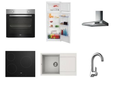 Cuisine complète montée All in Carla imitation chêne L. 255 cm avec électroménager