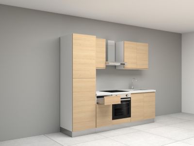 Cuisine complète montée All in Carla imitation chêne L. 255 cm avec électroménager