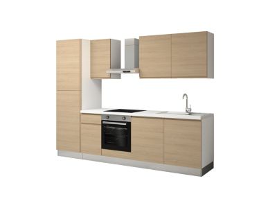 Cuisine complète montée All In Carla imitation chêne L. 285 cm avec électroménager
