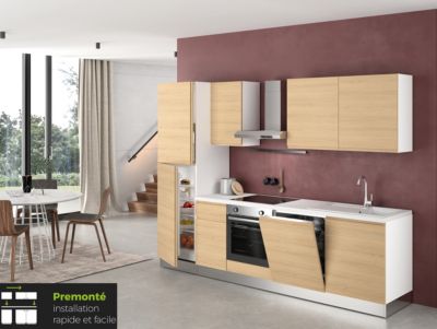 Cuisine complète montée All In Carla imitation chêne L. 285 cm avec électroménager