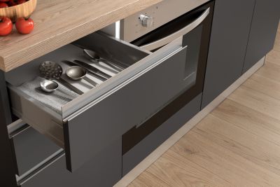 Cuisine complète montée All in Dalia gris anthracite et imitation chêne L. 195 cm avec électroménager