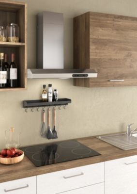 Cuisine complète montée All in Daphne blanc et imitation chêne L. 315 cm avec électroménager