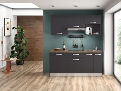 Cuisine complète montée All in gris anthracite L. 180 cm avec ...