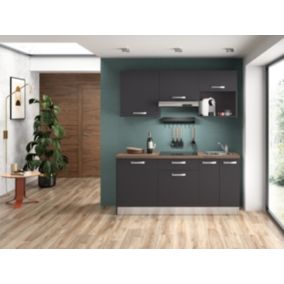 Cuisine complète montée All in gris anthracite L. 180 cm avec électroménager