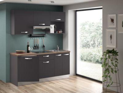 Cuisine complète montée All in gris anthracite L. 180 cm avec électroménager