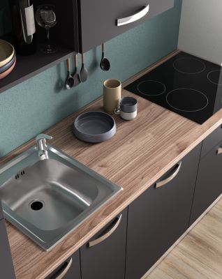 Cuisine complète montée All in Laetitia gris anthracite L. 240 cm avec électroménager