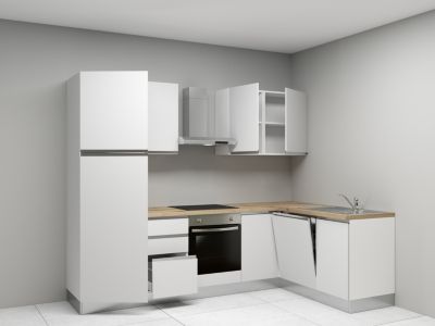 Cuisine complète montée All in Mimosa blanc L. 375 cm avec électroménager