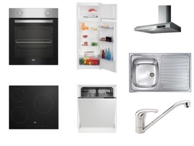 Cuisine complète montée All in Mimosa blanc L. 375 cm avec électroménager