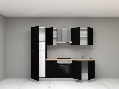 Cuisine complète montée All In Ornella noir L. 255 cm avec électroménager