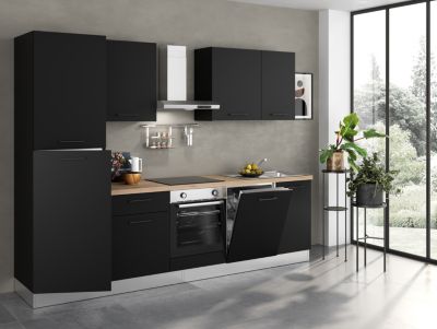 Cuisine complète montée All in Ornella noir L. 285 cm avec électroménager