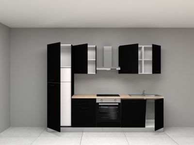 Cuisine complète montée All in Ornella noir L. 285 cm avec électroménager