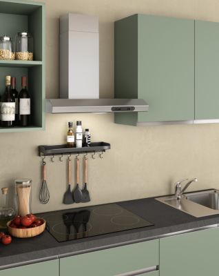 Cuisine complète montée All in Salvia vert L. 300 cm avec électroménager