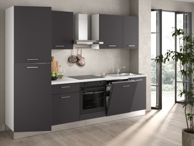 Cuisine complète montée All in Sophia gris anthracite L. 285 cm avec électroménager