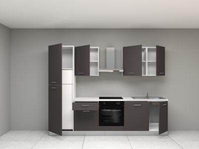 Cuisine complète montée All in Sophia gris anthracite L. 285 cm avec électroménager