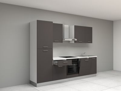 Cuisine complète montée All in Sophia gris anthracite L. 285 cm avec électroménager