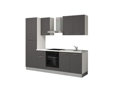 Cuisine complète montée avec électroménager L.255 cm grise, All In Sophia