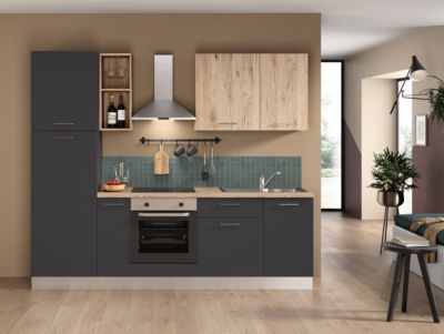 Cuisine complète pré-montée All in anthracite et bois L.255 cm avec électroménager