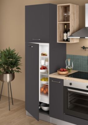 Cuisine complète pré-montée All in anthracite et bois L.255 cm avec électroménager
