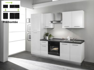 Cuisine complète pré-montée All in basic blanc L.255 cm avec électroménager