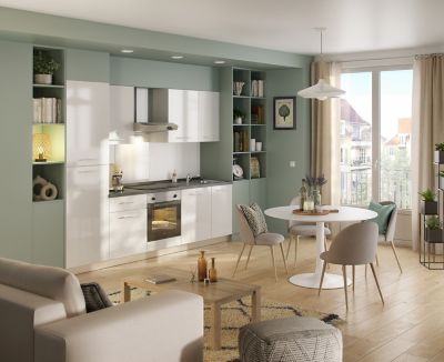 Cuisine complète pré-montée All in premium blanc L.285 cm avec électroménager