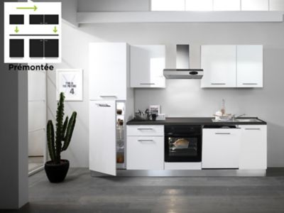Cuisine complète pré-montée All in premium blanc L.285 cm avec électroménager