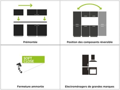 Cuisine complète pré-montée All in premium blanc L.285 cm avec électroménager