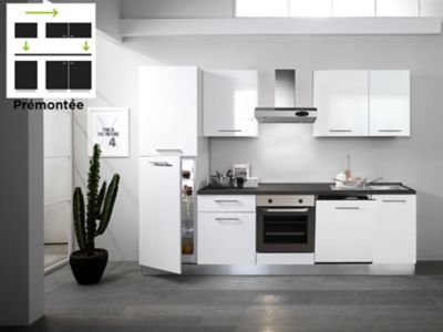 Cuisine complète pré-montée All in premium blanc L.285 cm avec électroménager