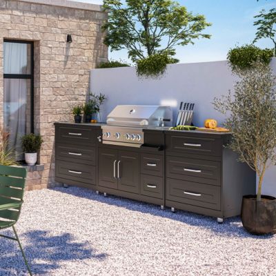 Cuisine d'extérieur 3 éléments avec barbecue noir  Oviala