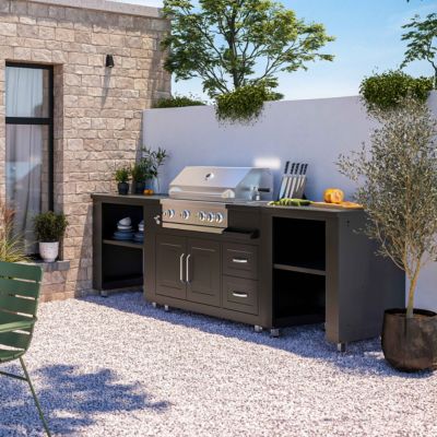 Cuisine d'extérieur 3 élements avec barbecue noir  Oviala