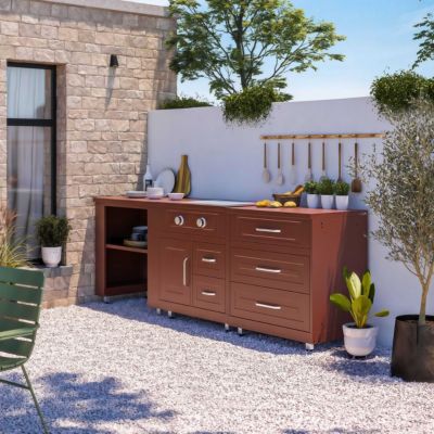 Cuisine d'extérieur 3 modules avec gazinière brique  Oviala