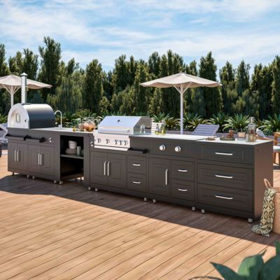 Cuisine d'extérieur 6 meubles avec module cuisson   Oviala