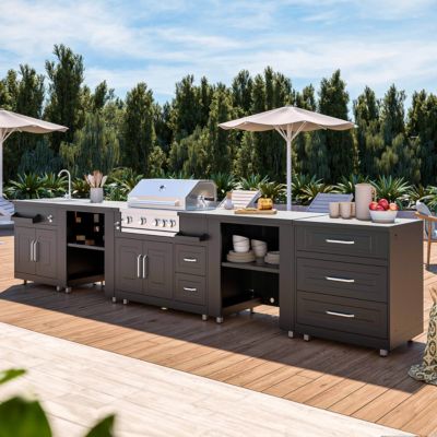 Cuisine d'extérieur angle 5 éléments avec évier et barbecue  Oviala