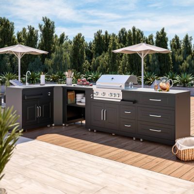 Cuisine d'extérieur angle 5 éléments avec évier et barbecue  Oviala