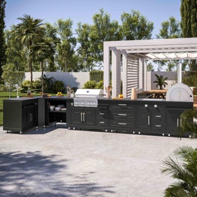 Cuisine d'extérieur angle 7 éléments dont 3 modules de cuisson/évier  Oviala
