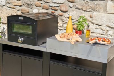 Cuisine d'extérieur 2 éléments avec crédence inox noir Le Marquier