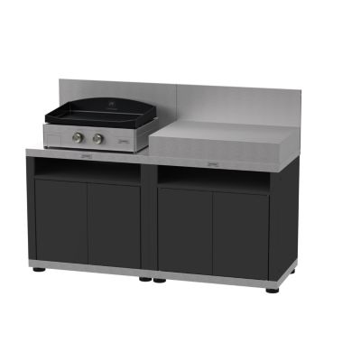 Cuisine d'extérieur 2 éléments avec crédence inox noir Le Marquier