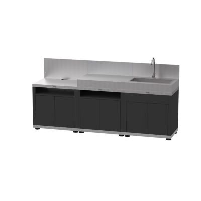 Cuisine d'extérieur 3 éléments avec crédence inox noir Le Marquier