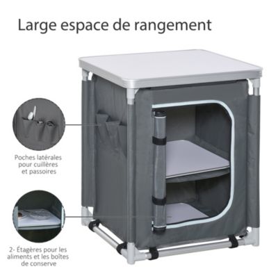 Cuisine de camping - armoire de camping - plan de travail, nombreux rangements, sac transport inclus - armature alu. Oxford gris